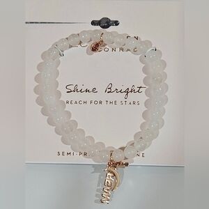 Lauren Conrad Shine Bright White‎ Beaded Bracelet with Moon & "Wish" Charm